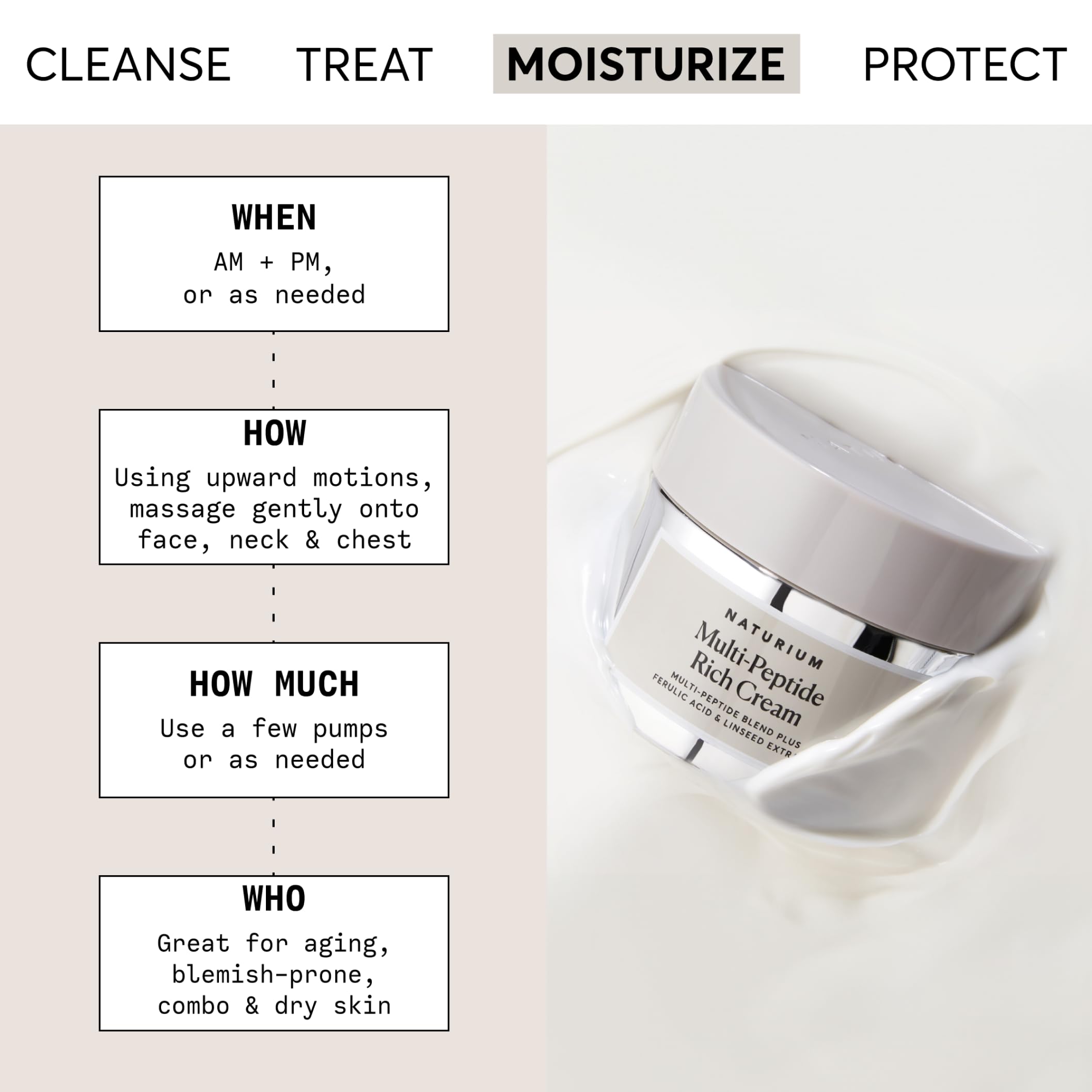Naturium Multi-Peptide Rich Cream label closeup signaling peptide powered nourishment.