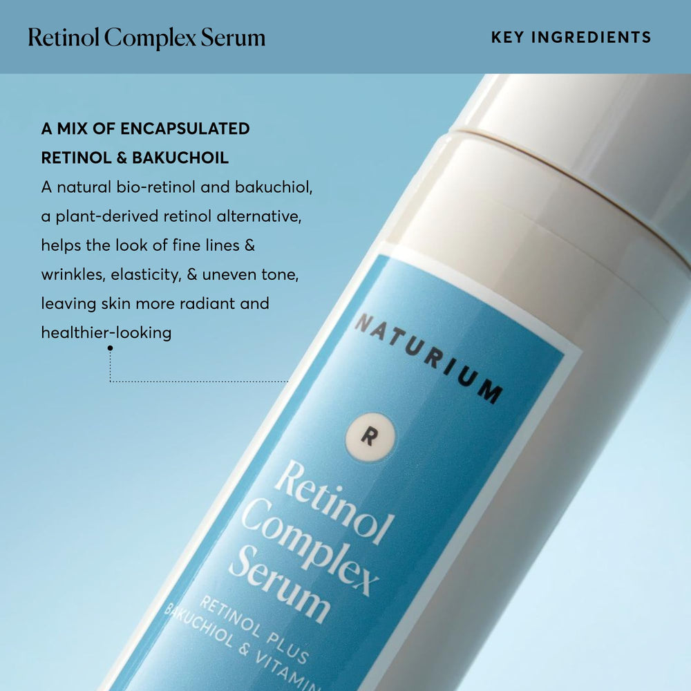 Naturium Retinol Complex Serum bottle close-up—pH-balanced, fragrance-free formula.