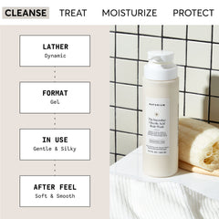 Naturium Smoother body wash lather illustrating gentle cleansing and bright skin after use