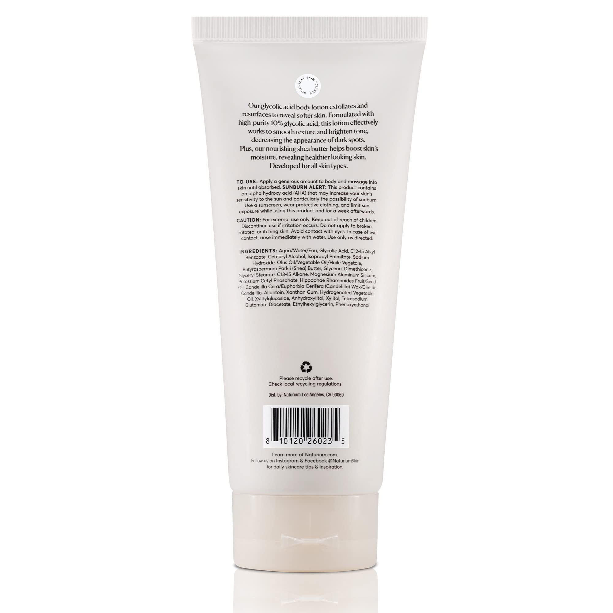Naturium The Smoother Glycolic Acid Body Lotion on smooth skin, indicating a youthful glow.
