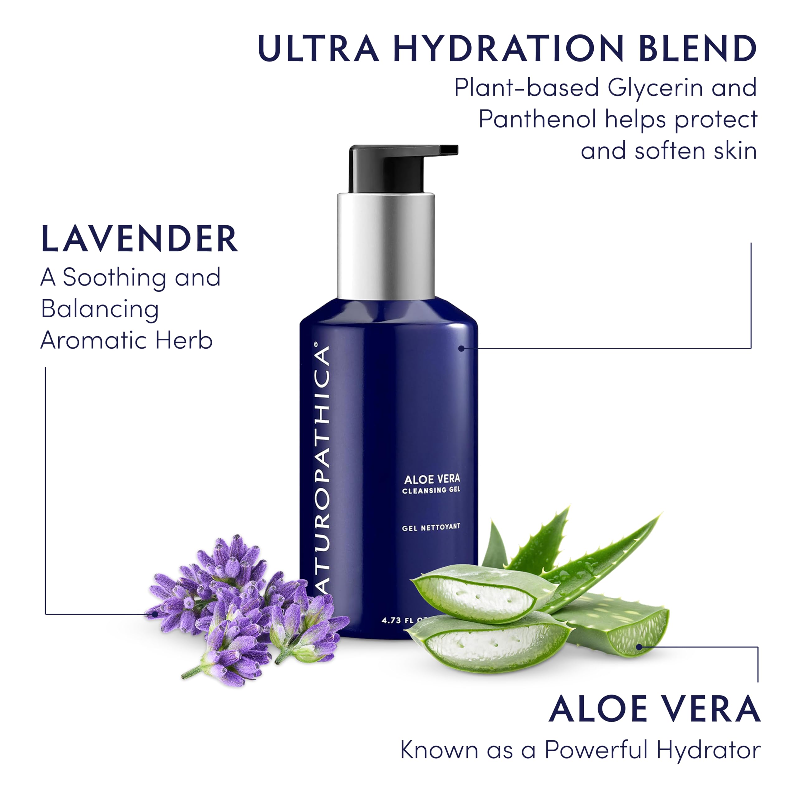 Naturopathica Aloe Vera Cleansing Gel tube with labels, highlighting sulfate-free formula.