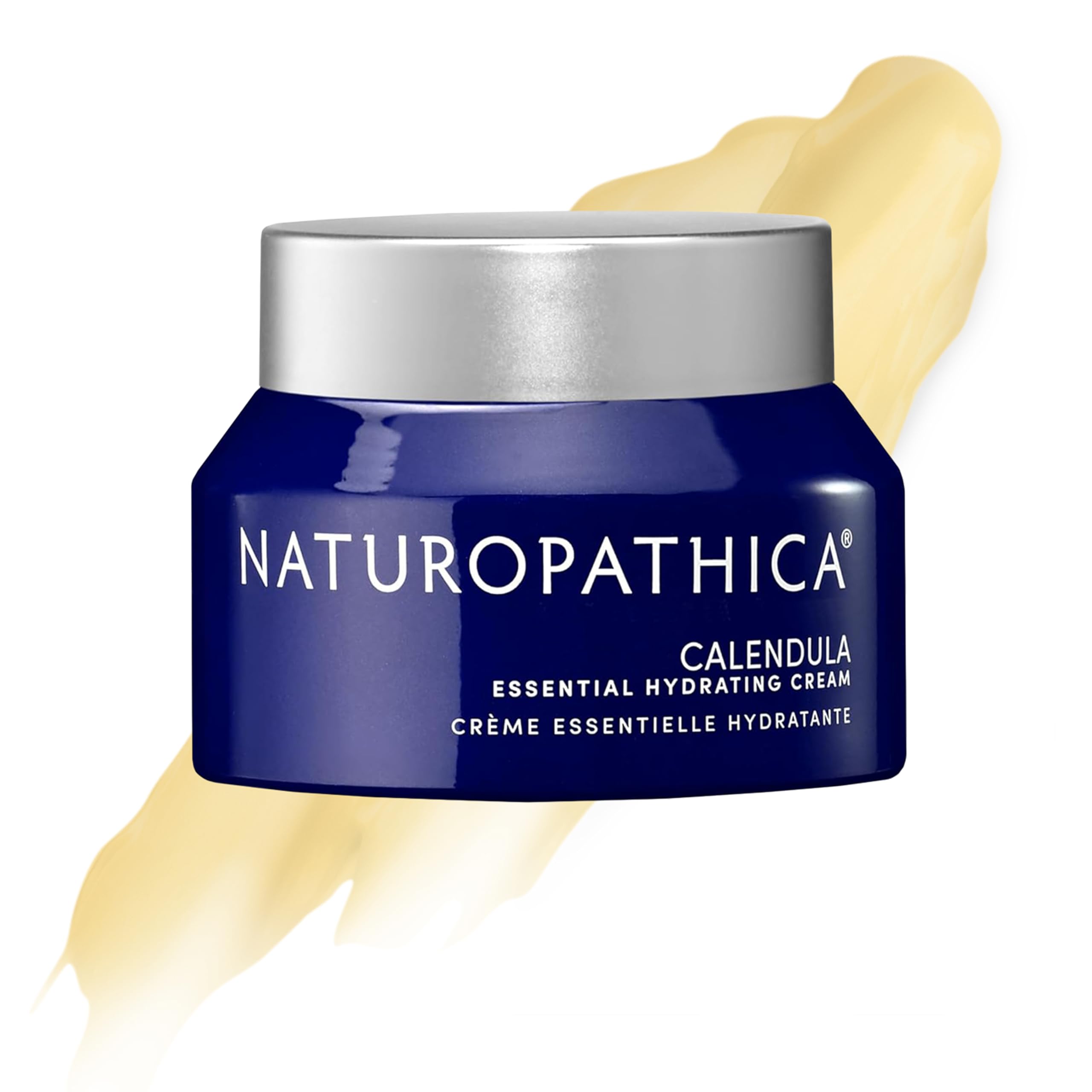 Naturopathica Calendula Essential Hydrating Cream bottle pour supports easy daily hydration for dry, sensitive skin.