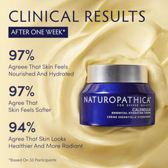 Naturopathica Calendula Essential Hydrating Cream texture swirl showcases luxurious moisture for dehydrated skin.