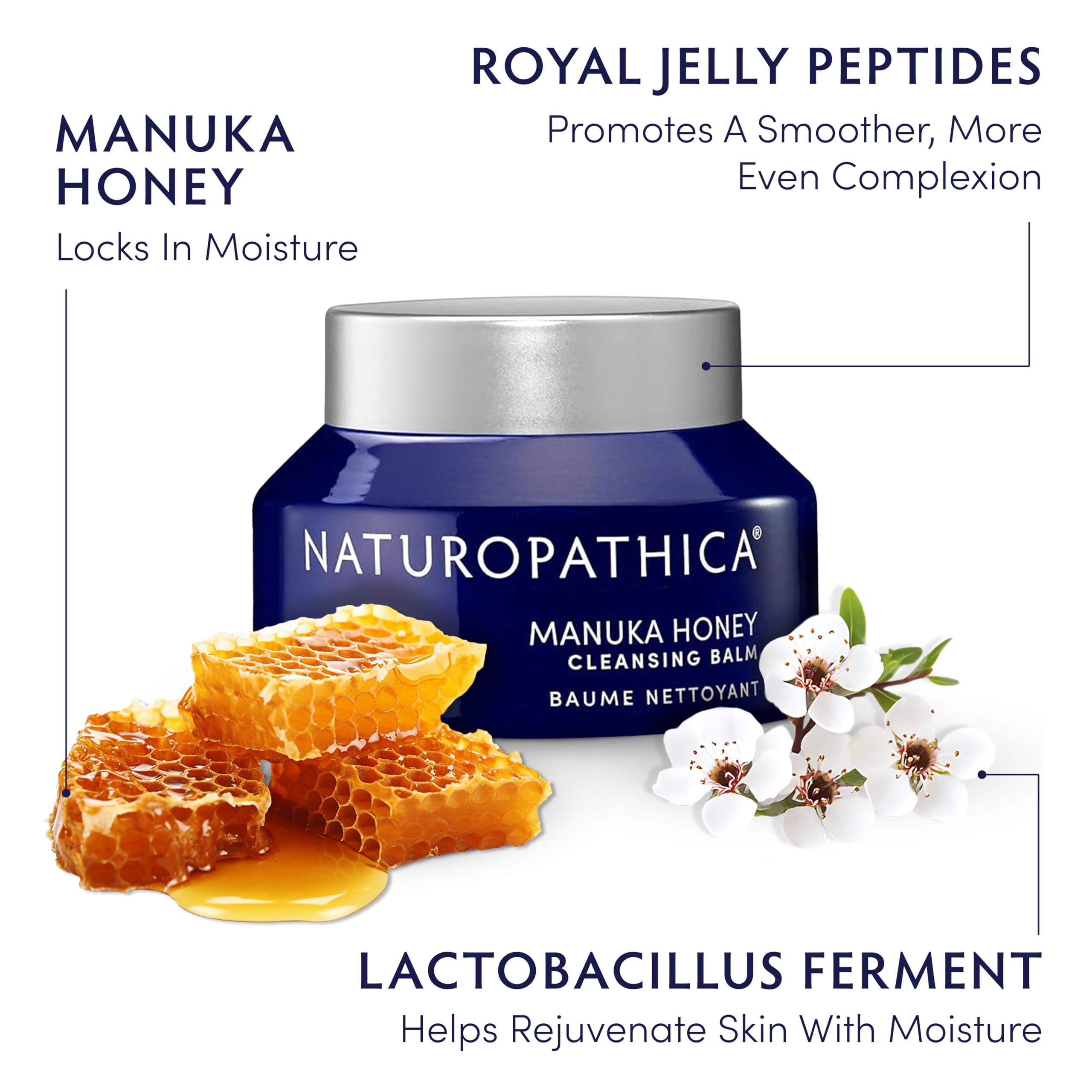 Naturopathica Manuka Honey UMF 16+ label indicating premium honey benefits