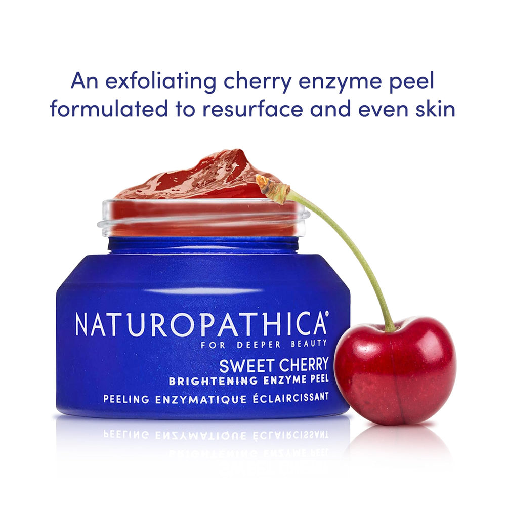 Close-up of label on Naturopathica Sweet Cherry Brightening Enzyme Peel showing clean ingredients