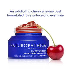 Close-up of label on Naturopathica Sweet Cherry Brightening Enzyme Peel showing clean ingredients