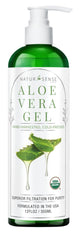NaturSense Aloe Gel bottle close-up for deep hydration and smooth absorption.
