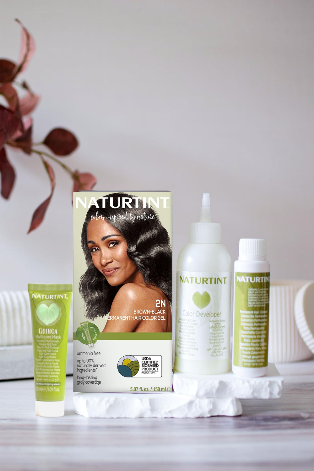 Naturtint 2N Brown Black mixing application demonstrates easy at-home coloring process