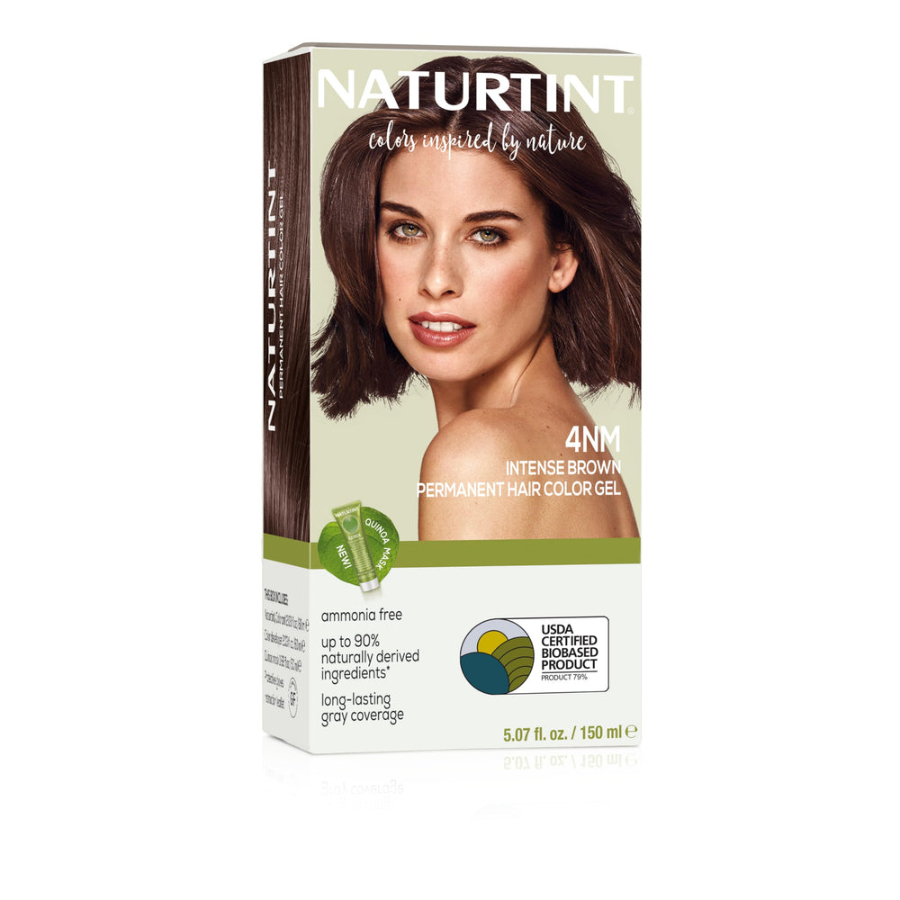 Naturtint 4NM Intense Brown packaging showcases vegan, ammonia-free color for at-home coloring.