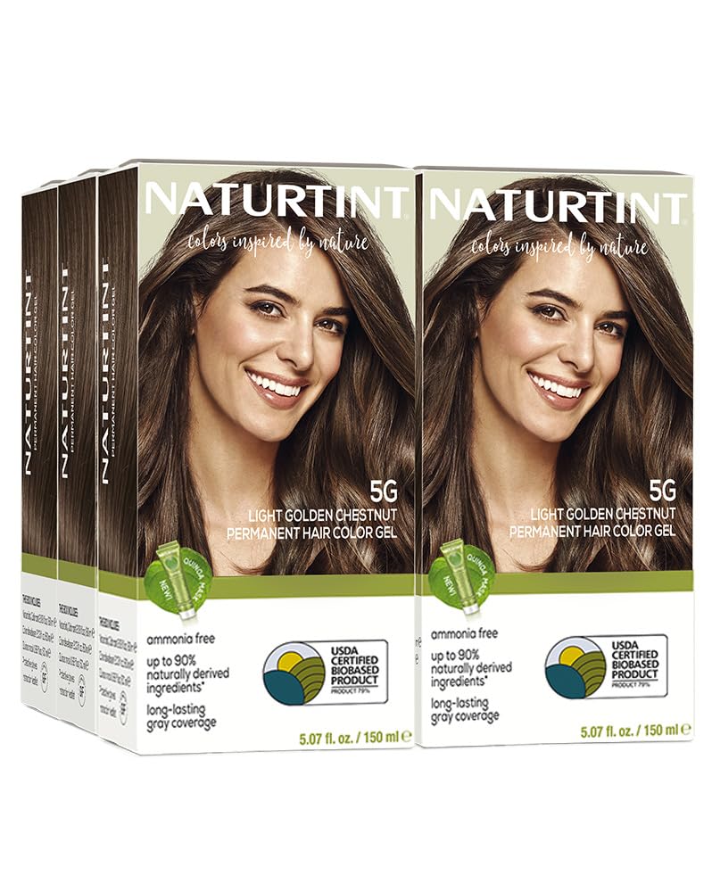Naturtint 5G Light Golden Chestnut pack-6 shows convenient home color kit with lasting results.