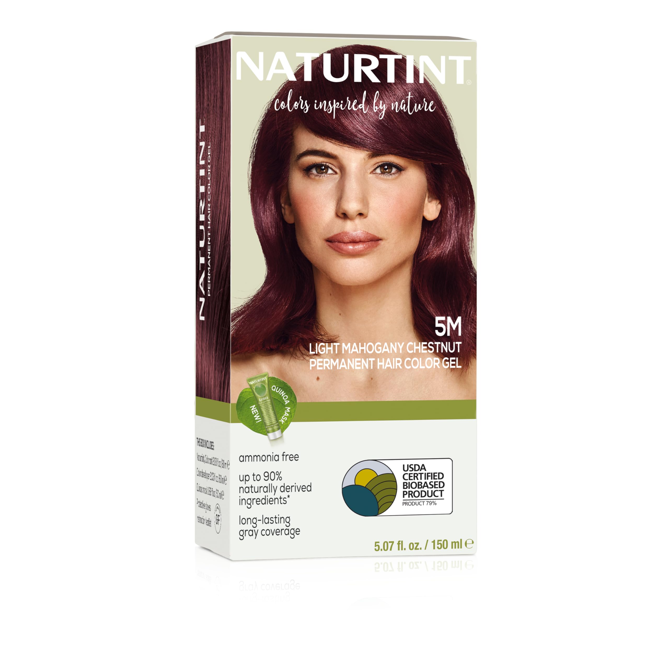 Naturtint 5M Light Mahogany Chestnut packaging highlights plant based formula and eco certifications for healthy color