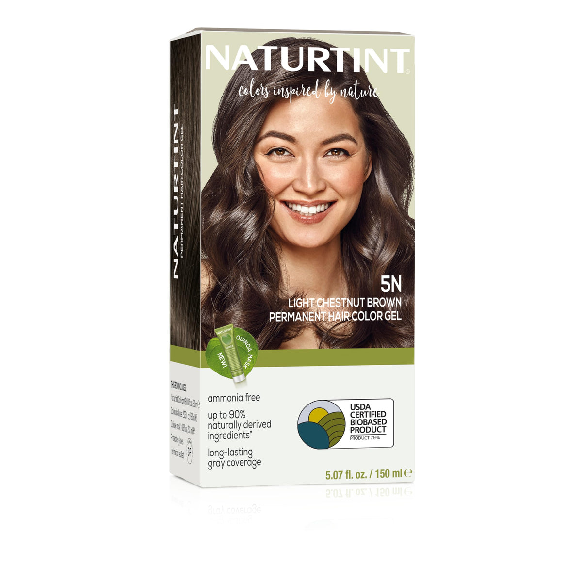 Naturtint 5N light chestnut brown permanent color bottle for natural gray coverage.