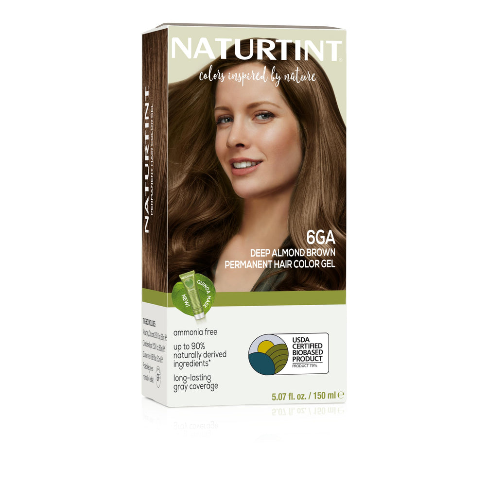 Naturtint 6GA Deep Almond Brown shade swatch with ammonia-free formula for at-home color