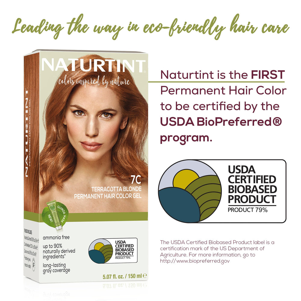 Naturtint 7C Terracotta Blonde ingredients closeup emphasizes plant-based formula benefits
