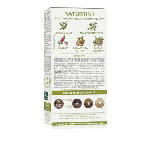 Naturtint 7N Hazelnut Blonde ingredients label highlights plant-based formula