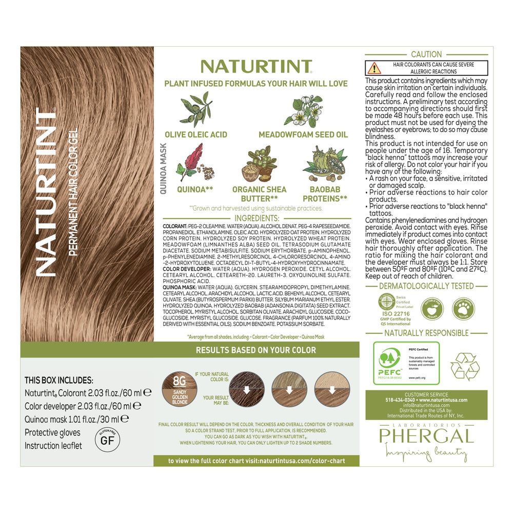 Naturtint 8G Sandy Golden Blonde during processing highlights plant-based formula and gentle transformation.