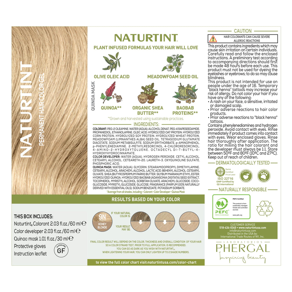 Naturtint 9N Honey Blonde after-color result shows natural, even tone with shine.