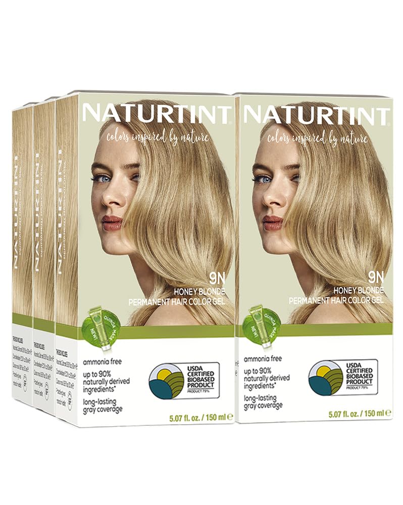 Naturtint 9N Honey Blonde packaging showcases vegan, cruelty-free color for at-home use.