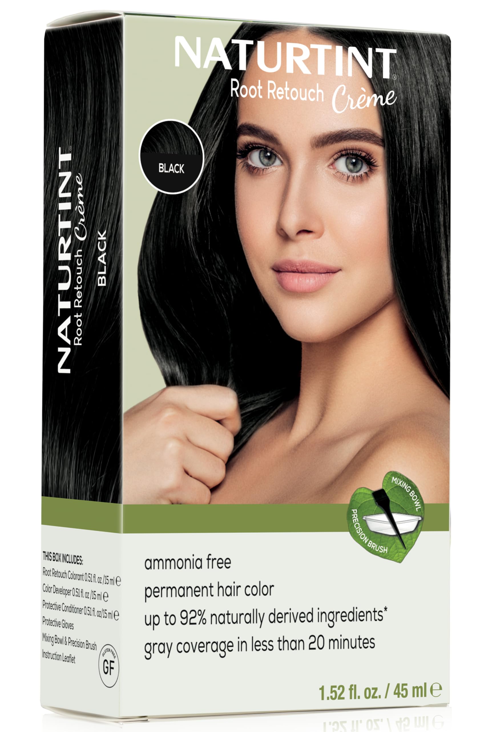 Naturtint Black Root Retouch bottle demonstrating ammonia-free gray coverage