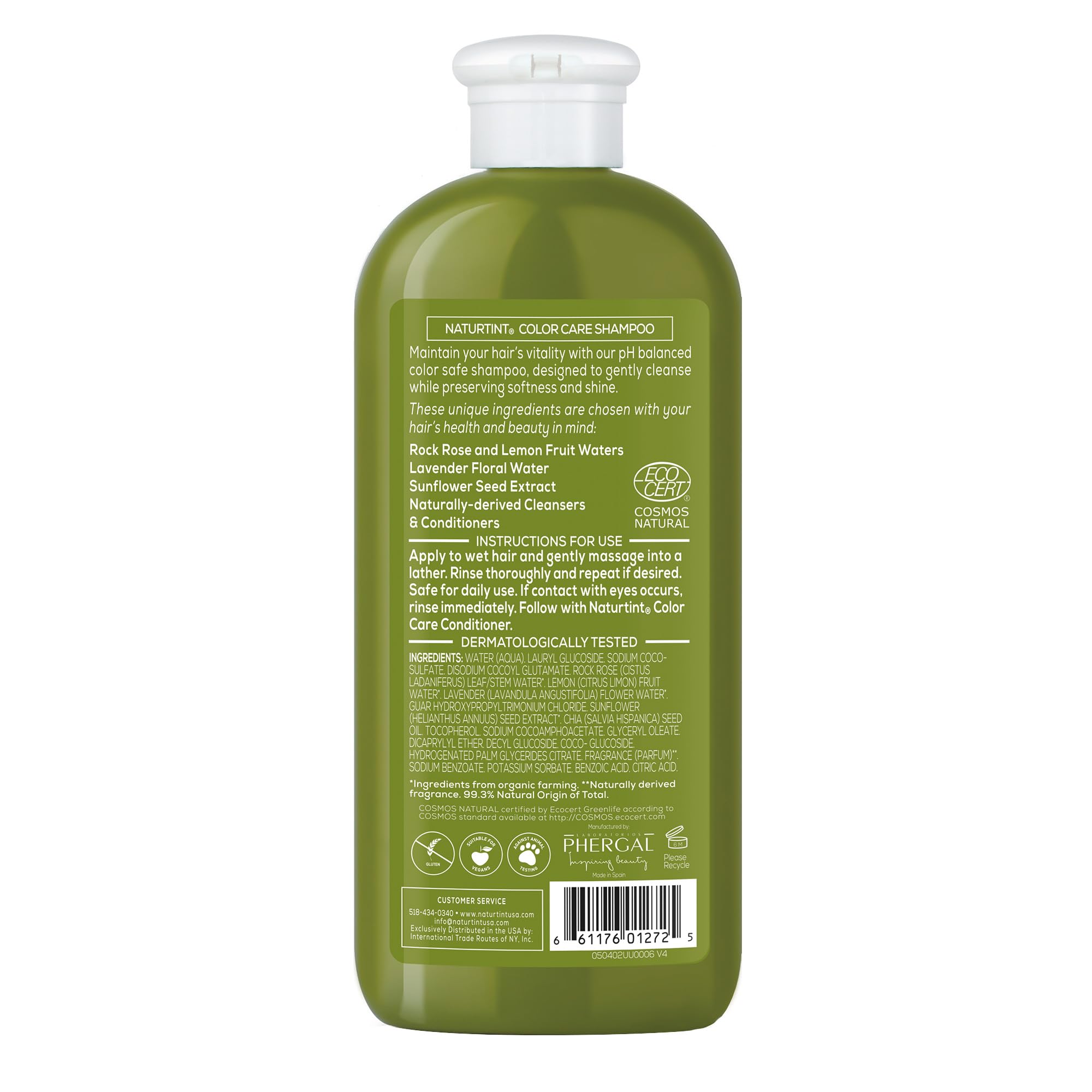 Naturtint Color Care Shampoo lavender water ingredients highlight gentle scalp nourishment.