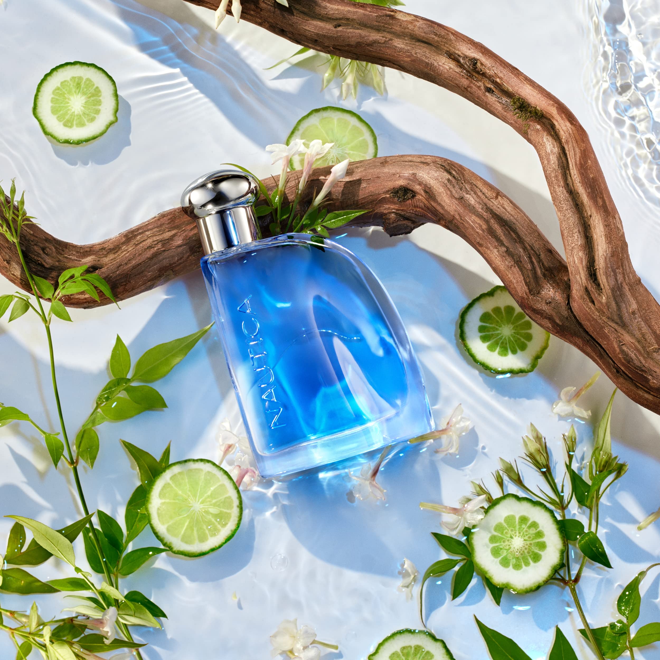 Nautica Blue EDT label graphic emphasizes fresh, woody character