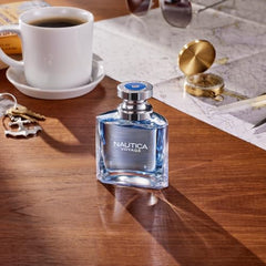 Nautica Voyage spray application demonstrates pulse-point use for lasting scent
