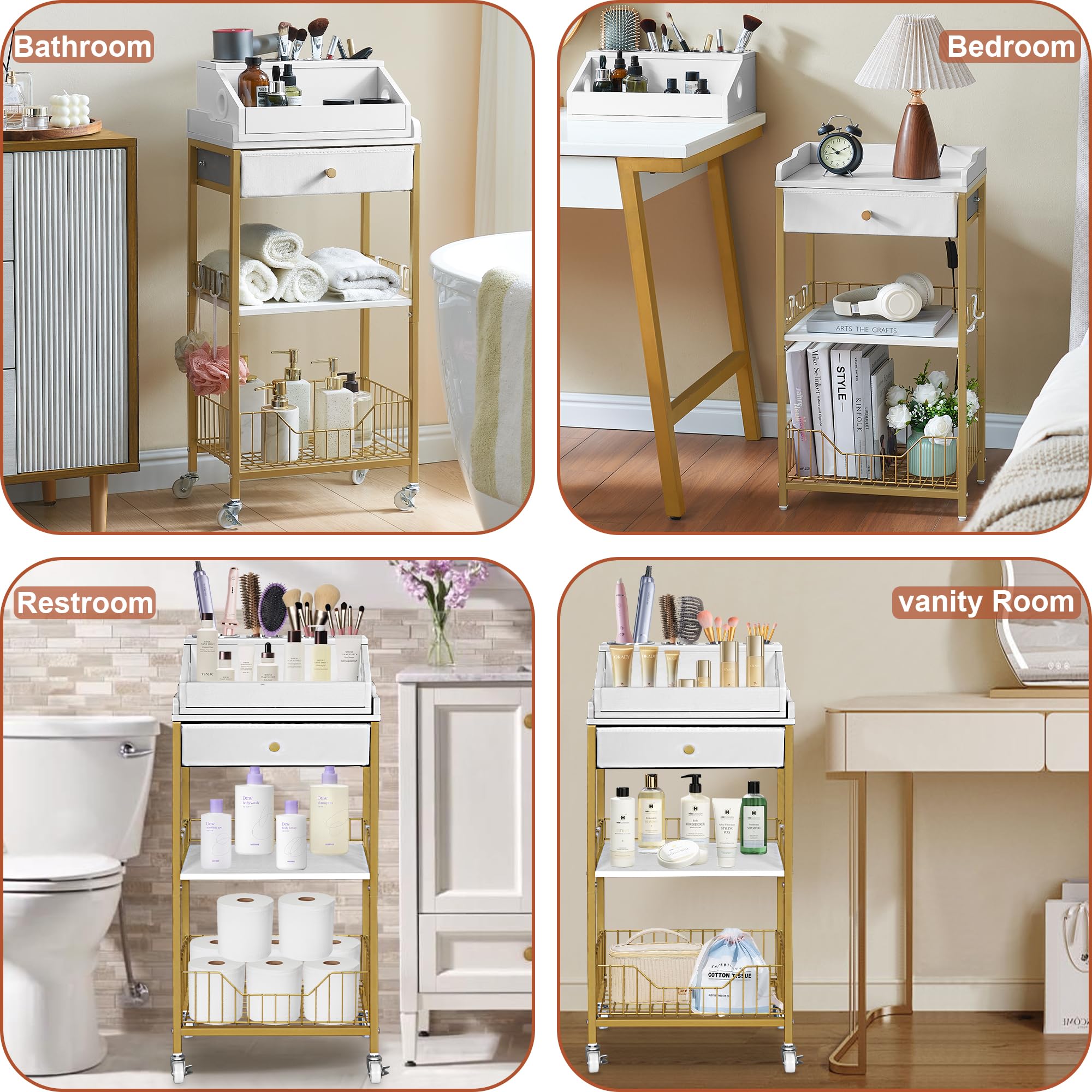 NauwaBarn makeup cart vanity setup fitting in bathrooms or dressing rooms