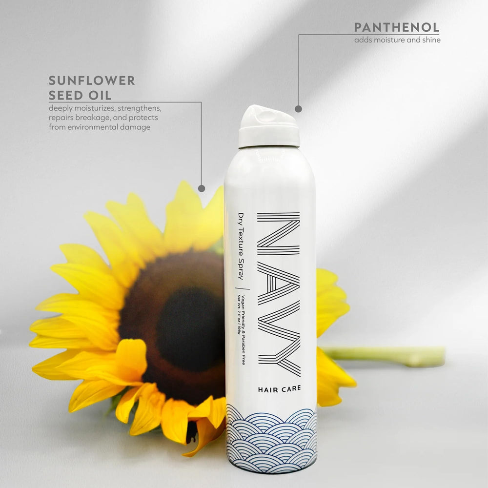 NAVY Hair Care Dry Texture Spray mist on dry hair creates buildable texture.