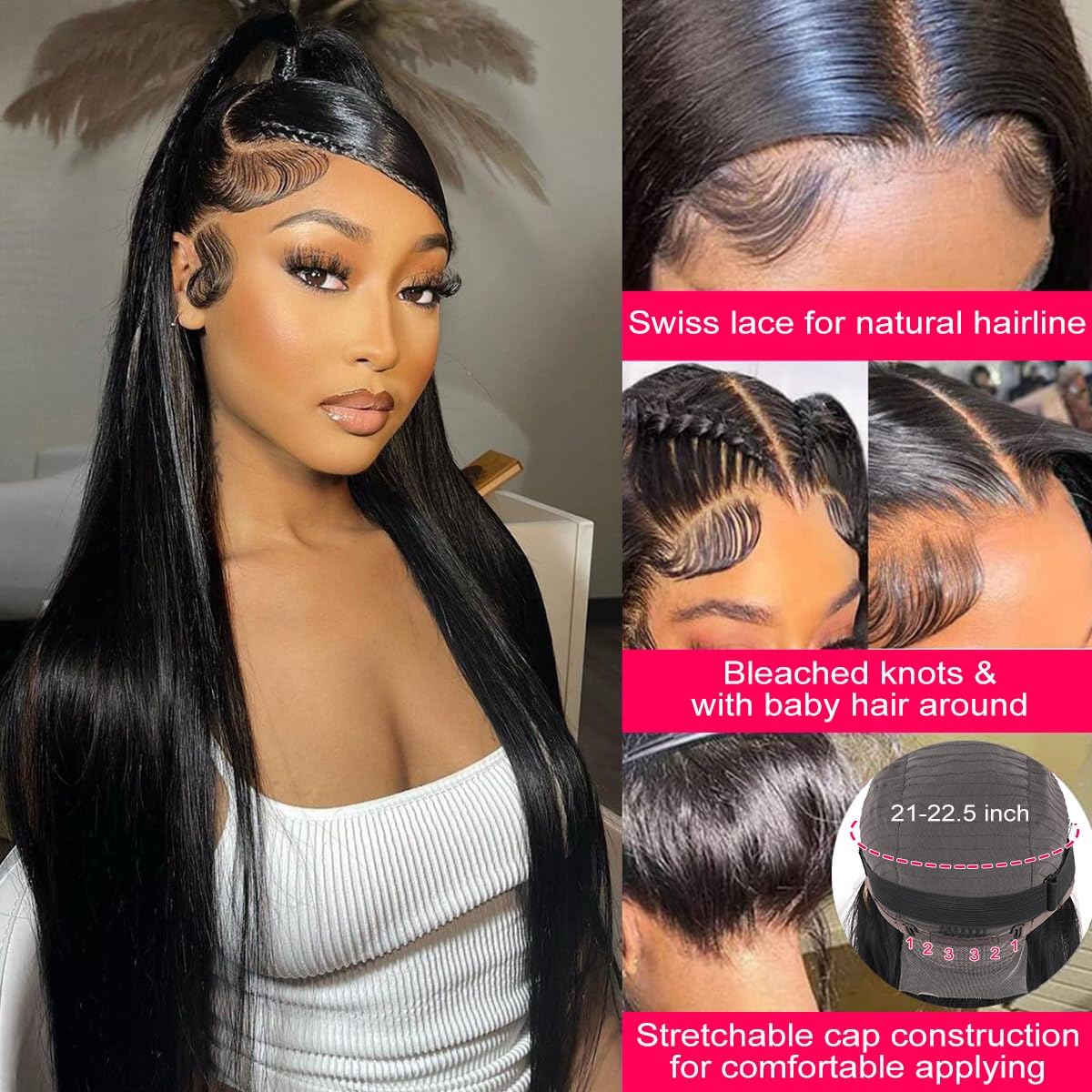 Nawpum 26inch lace-front wig side part highlights versatile parting options.
