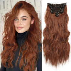 NAYOO clip-in hair extensions show 20-inch auburn waves for fuller everyday volume.
