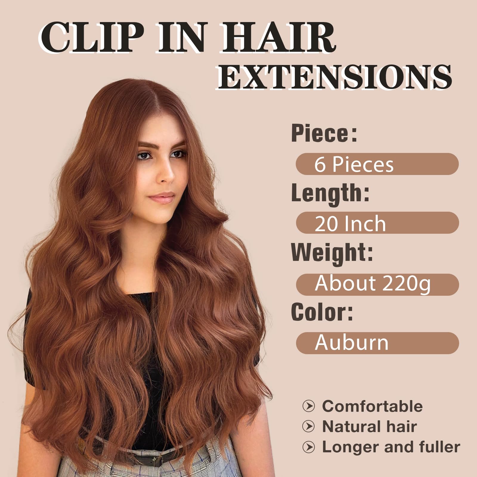 NAYOO Auburn clip-in weft 7-inch wide with four clips for secure placement.