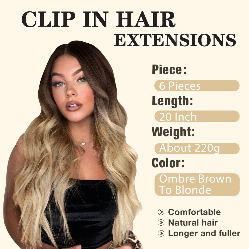 NAYOO clip-in extensions in ombre brown-to-blonde blend seamlessly with natural hair.