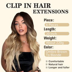 NAYOO clip-in extensions in ombre brown-to-blonde blend seamlessly with natural hair.