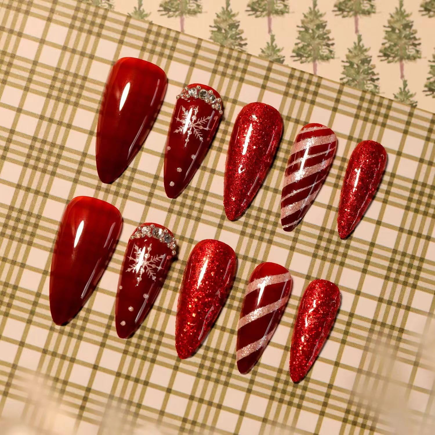 NBNTGH glossy full-cover nails in festive red for party-ready hands