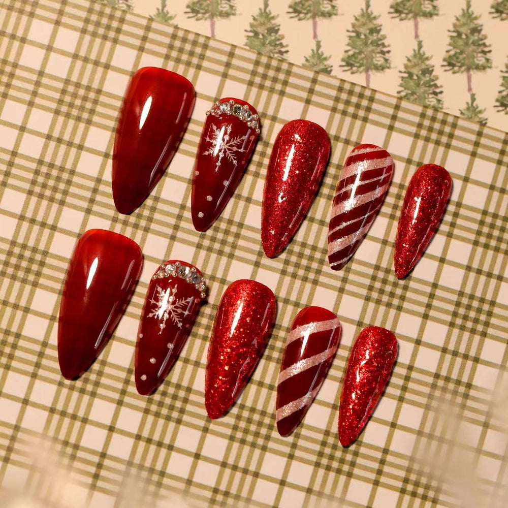 NBNTGH glossy full-cover nails in festive red for party-ready hands