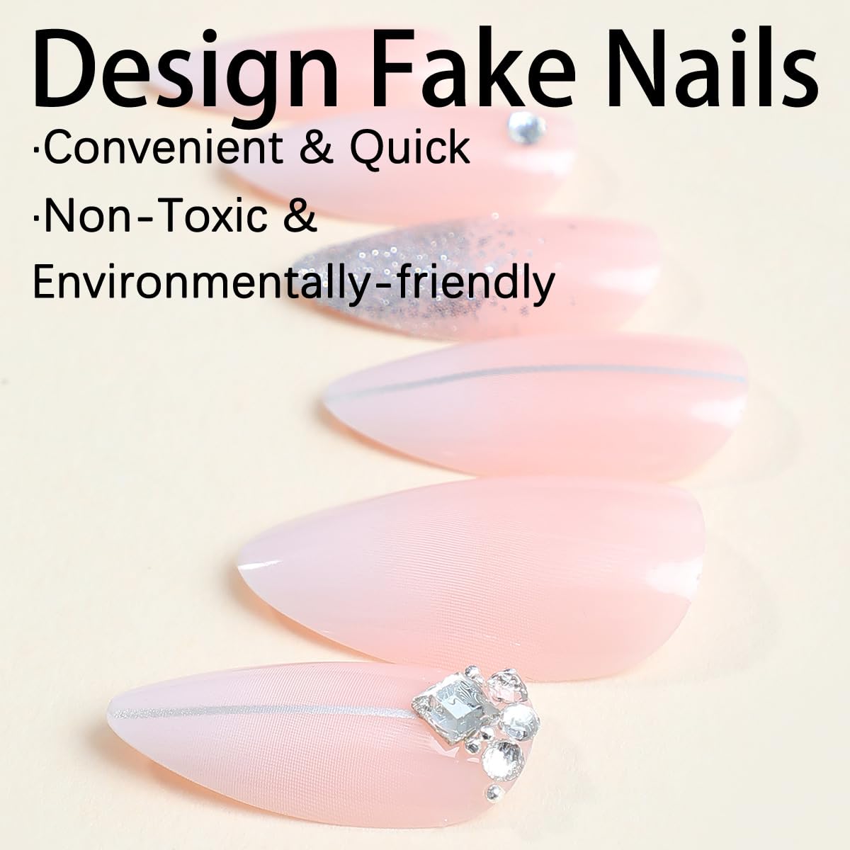 NBNTGH medium almond nails close-up with rhinestones for elegant nail art