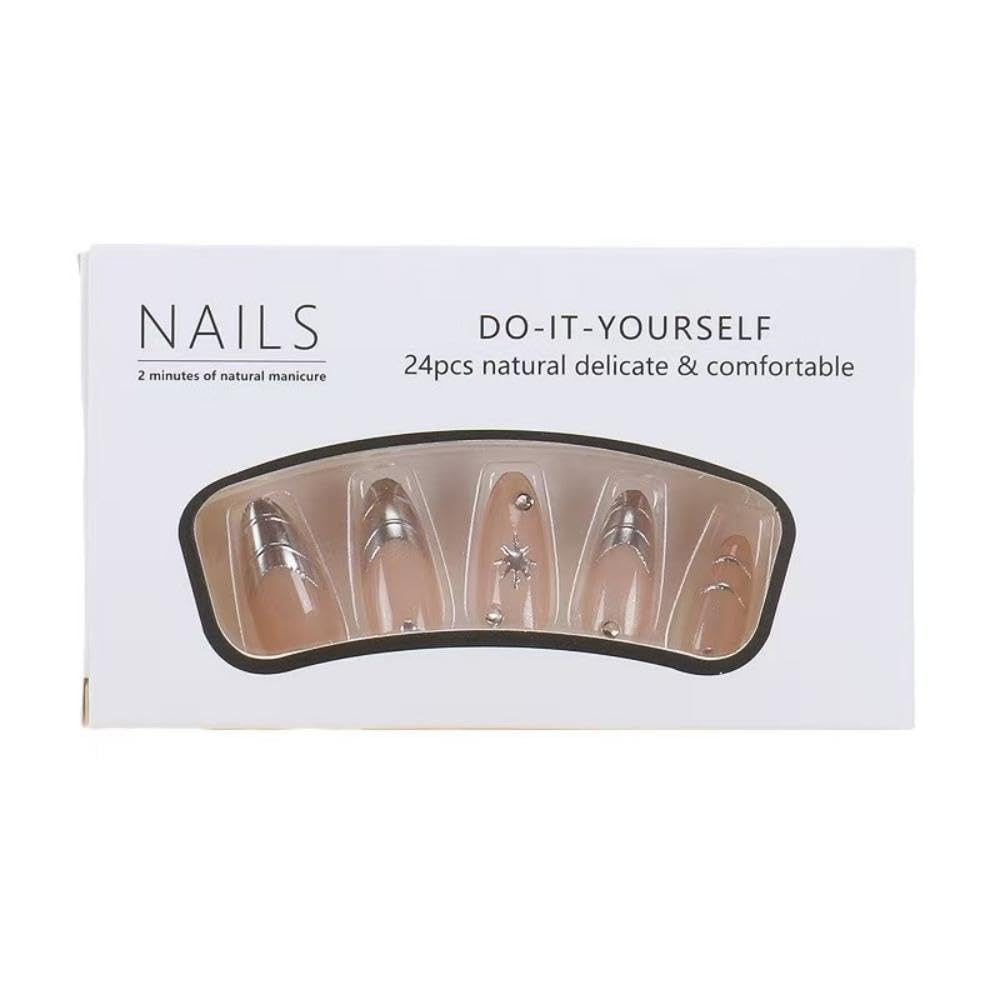 NBNTGH uñas con cristales plata para un look festivo y chic.