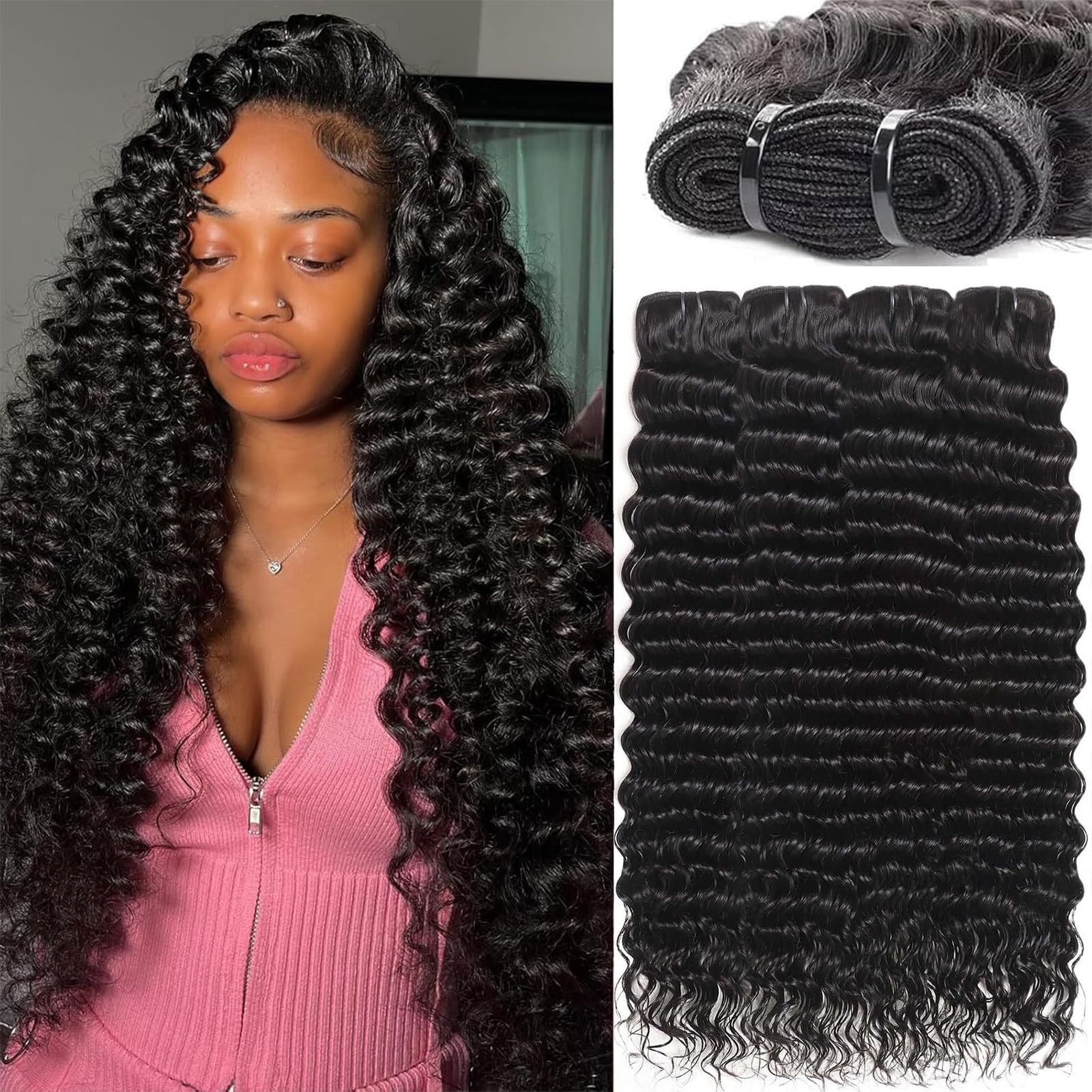 NBRUW Deep Wave Bundles 20-inch close-up shows natural texture and silky shine.