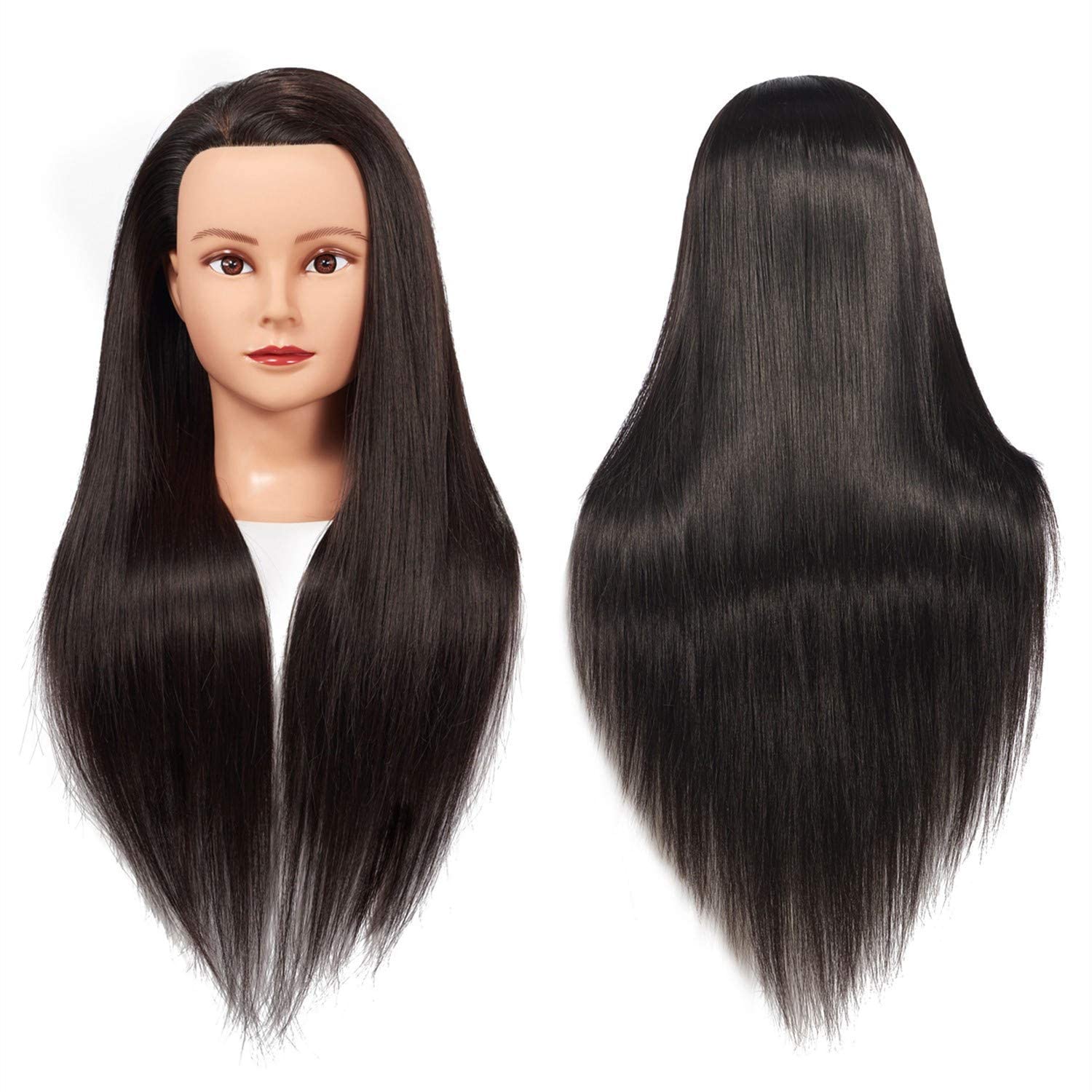 NC Headstar mannequin head 20 inch hair length closeup for cutting and curling.