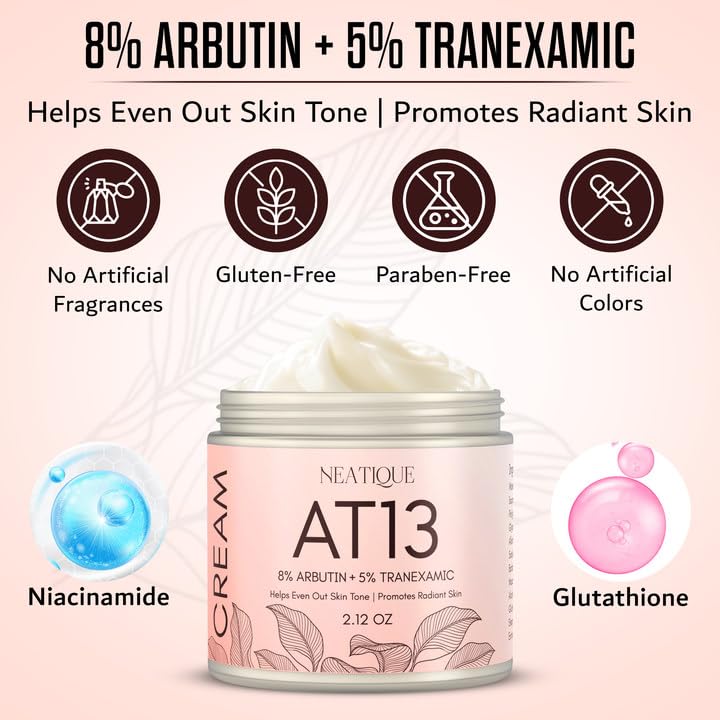 Neatique Arbutin 8% + Tranexamic Acid 5% Cream applying, quick absorption for balanced skin.