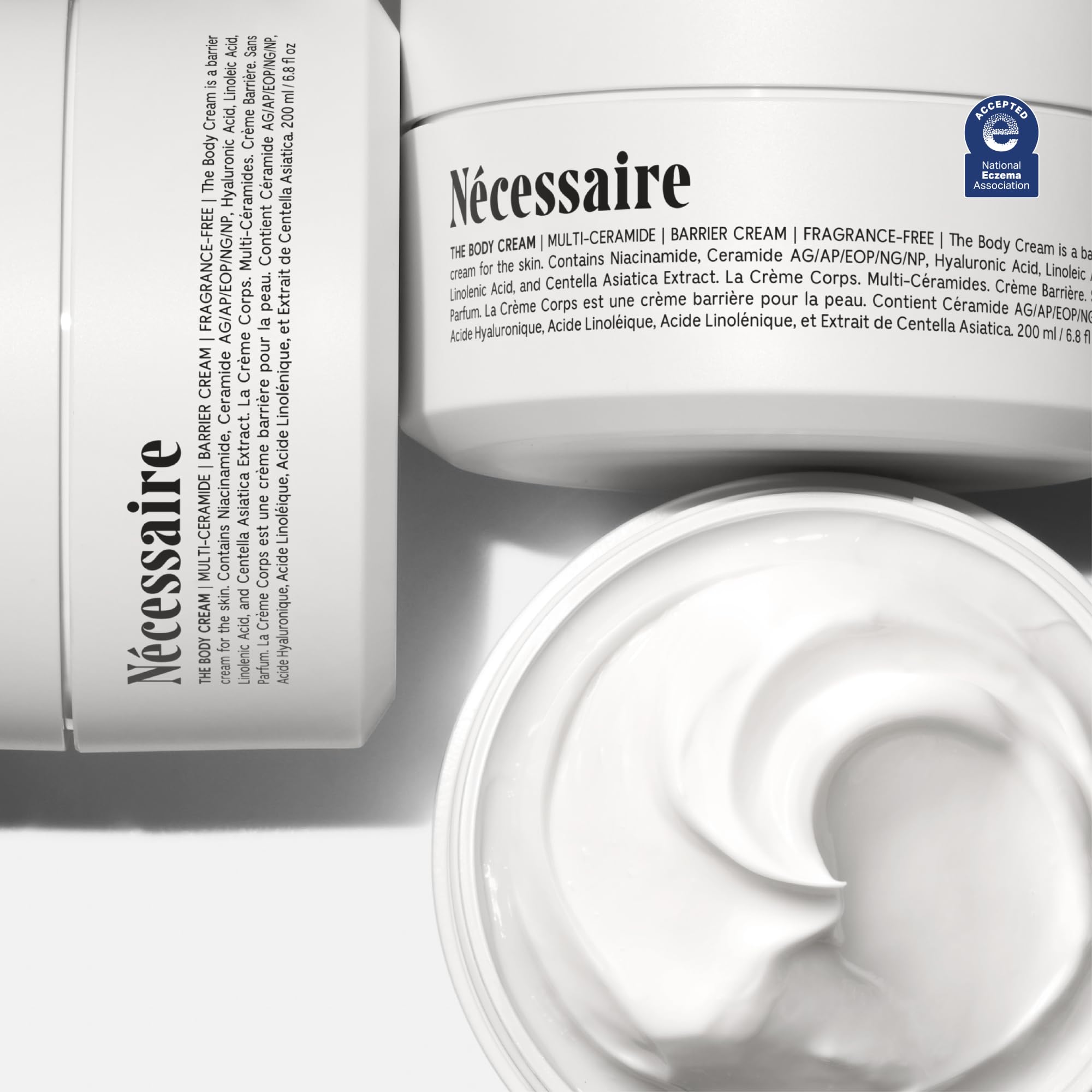 Nécessaire The Body Cream niacinamide detail highlights skin barrier support.