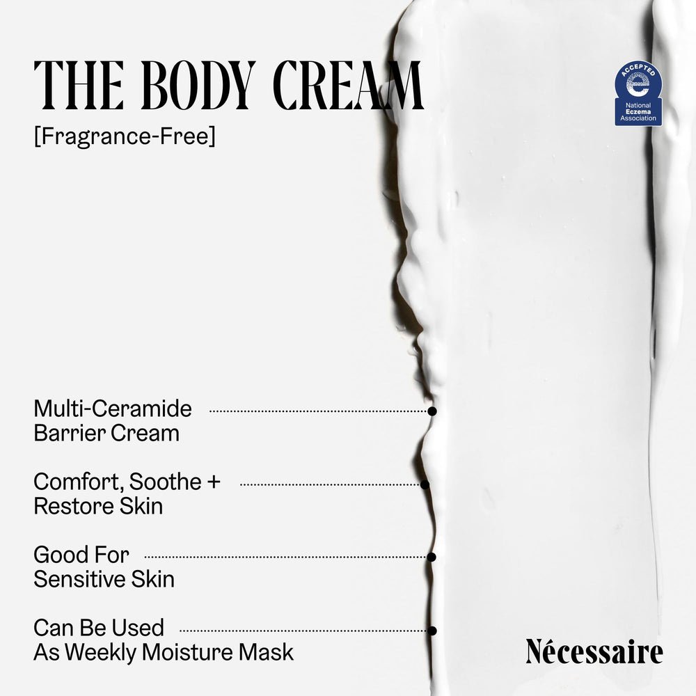 Nécessaire The Body Cream texture swatch shows rich, non-greasy hydration.