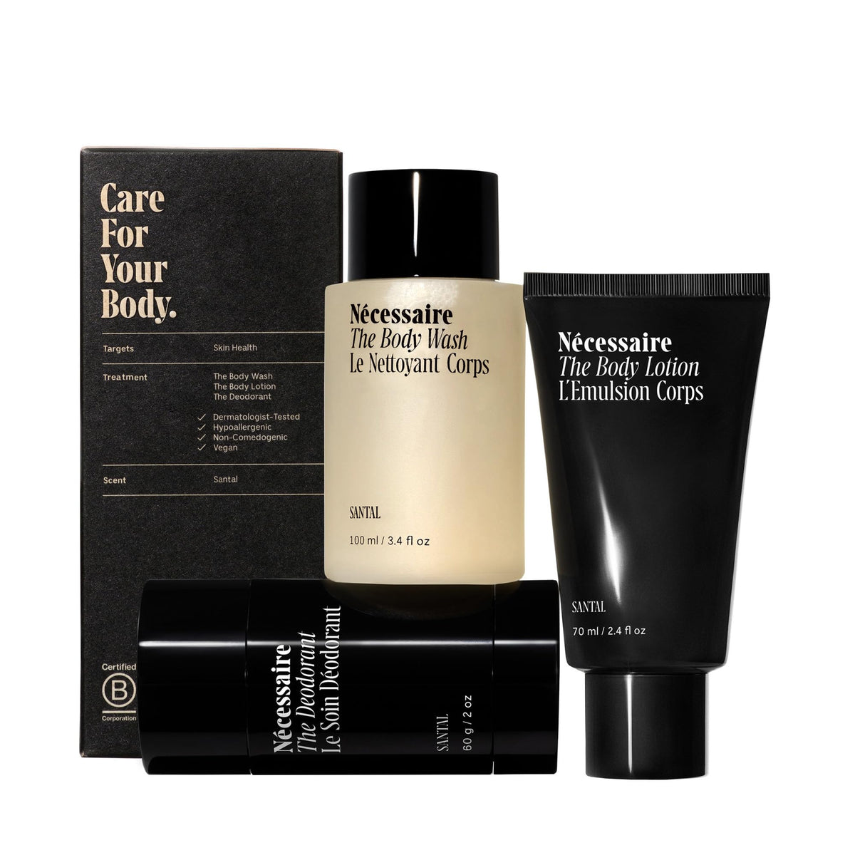 Nécessaire Body Essentials gift-set packaging ideal for gifting and travel routines.