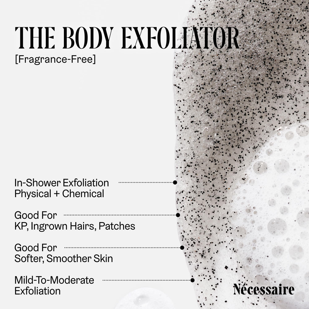 Nécessaire The Body Exfoliator dispense pump illustrates easy, mess-free application.