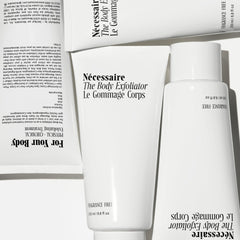 Nécessaire The Body Exfoliator texture swatch shows creamy, non-drying exfoliant.