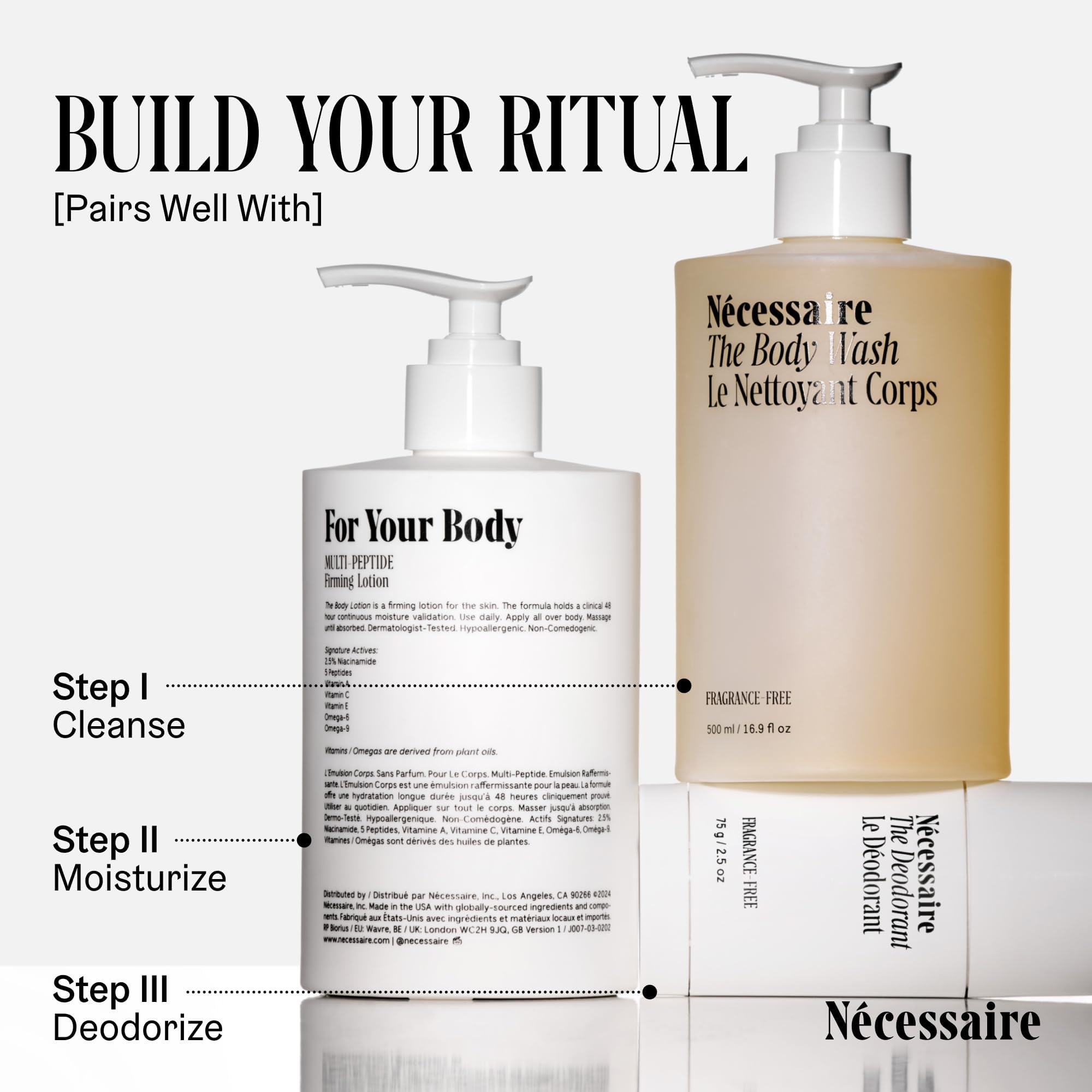 Nécessaire The Body Lotion dermatologist-tested label on packaging.