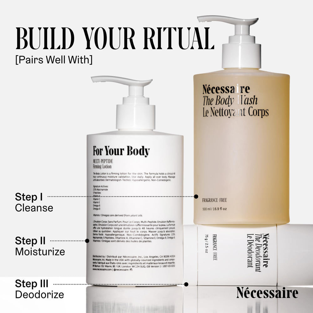 Nécessaire The Body Lotion dermatologist-tested label on packaging.