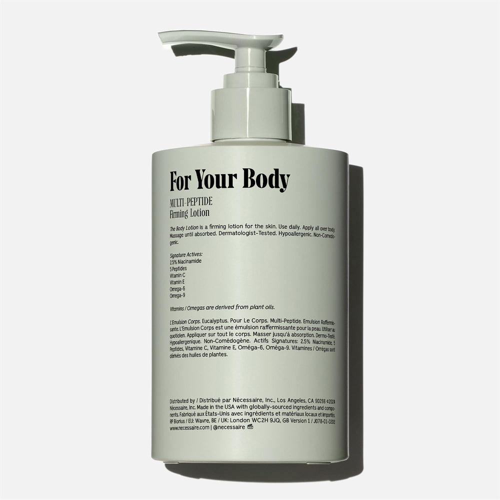 Nécessaire The Body Lotion Eucalyptus label closeup—highlights clean ingredients