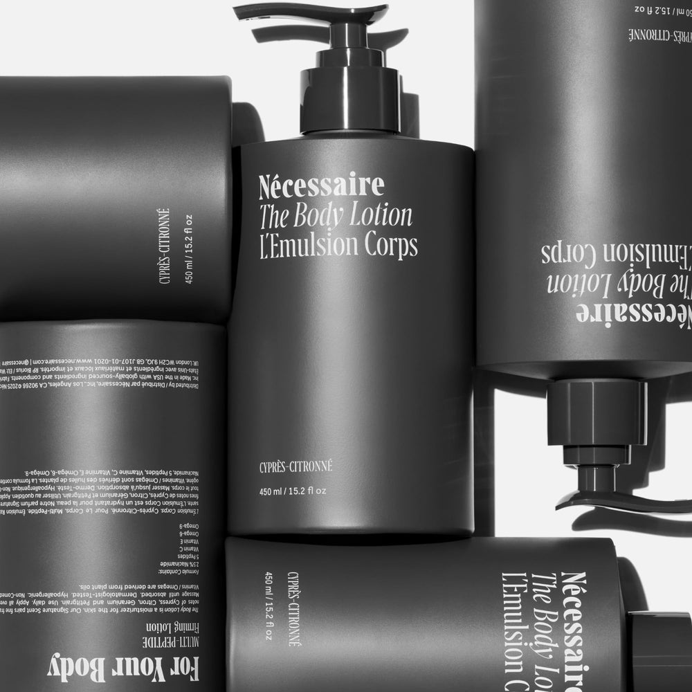 Nécessaire The Body Lotion Plant Oils visual with droplets suggests vitamin-rich nourishment.