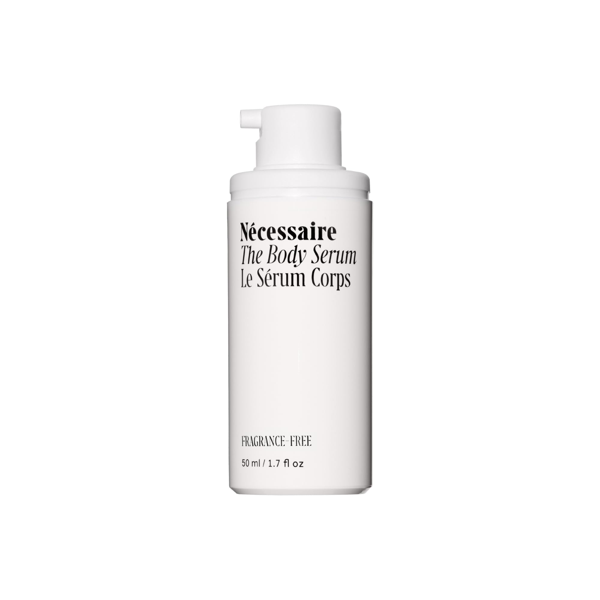 Nécessaire The Body Serum bottle with pump for fragrance-free hydration and barrier support.